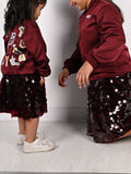 Maroon sequin skirt  تنورة  عنابي ترتر
